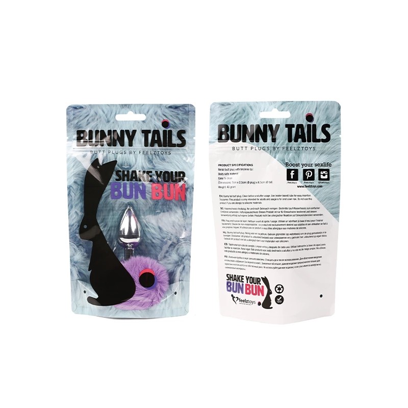 Plug analny - FeelzToys Bunny Tails Butt Plug Purple